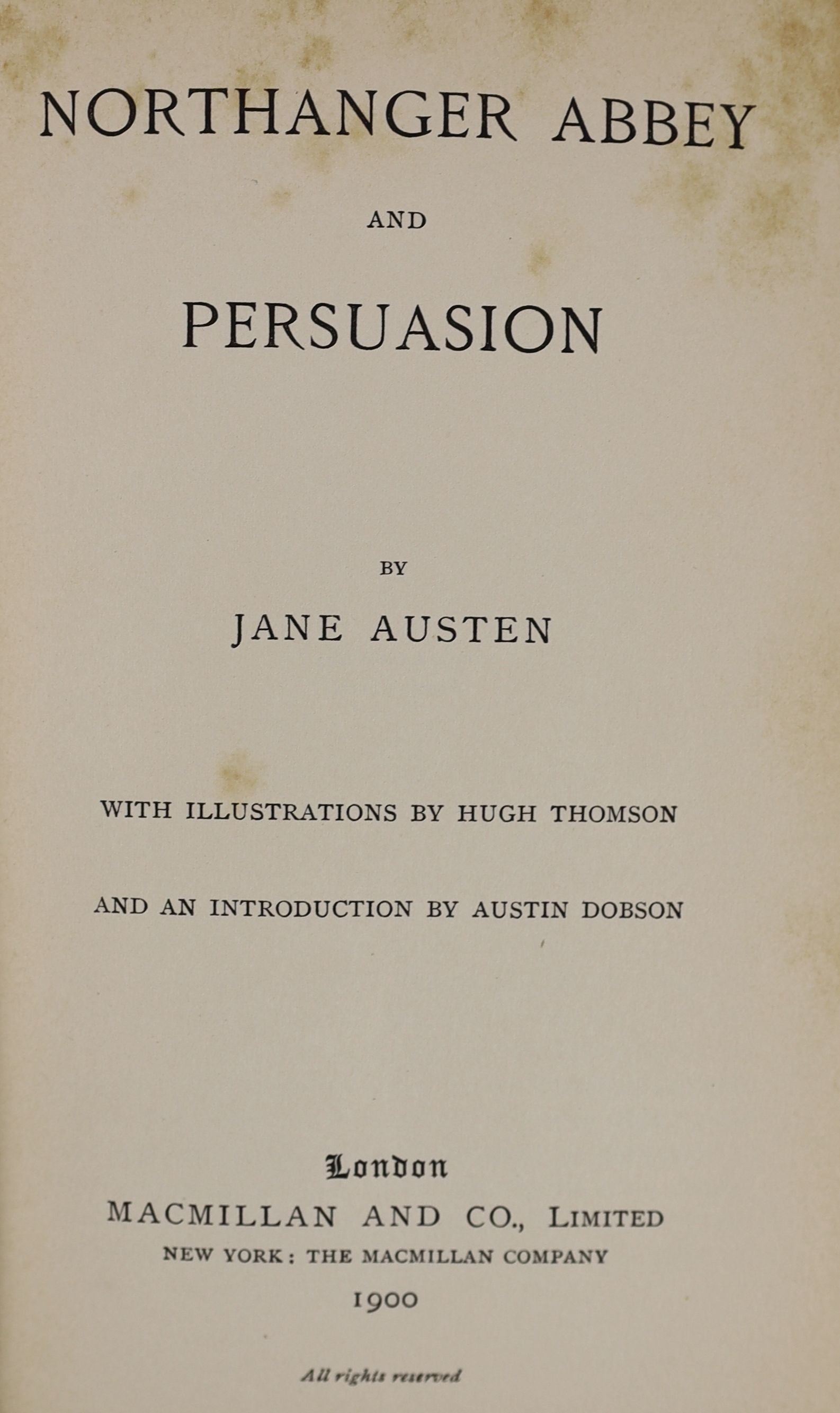 Austen, Jane - Macmillan's Illustrated Standard Novels, comprising: Sense and Sensibility; Emma; Mansfield Park; Northanger Abbey and Persuasion; i.e. 4 vols (ex 5 -without Pride and Prejudice); publisher's introductions